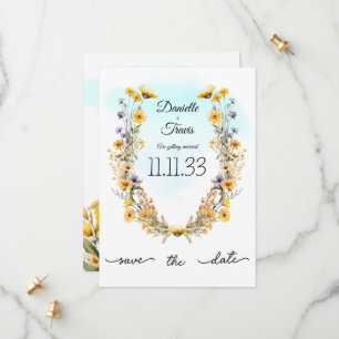Reserve A Data Salve a data de casamento do tema floral amarelo c