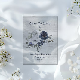 Reserve A Data Salve a Data de Foto Floral Azul Marinho Prata