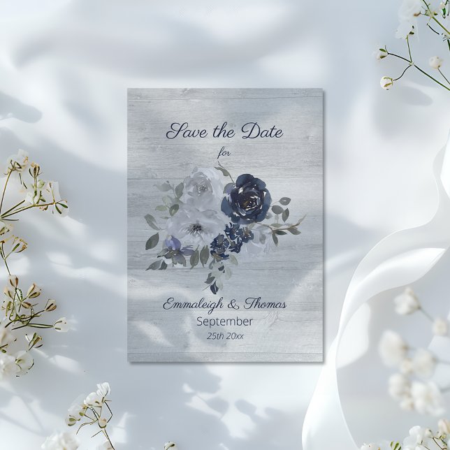Reserve A Data Salve a Data de Foto Floral Azul Marinho Prata (Criador carregado)