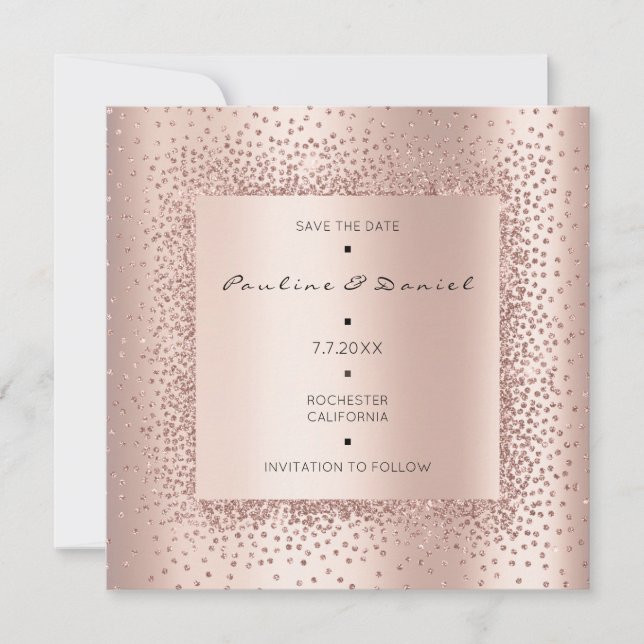 Reserve A Data Salve A Data Diamante Rosa Ouro Cristais Monograma (Frente)