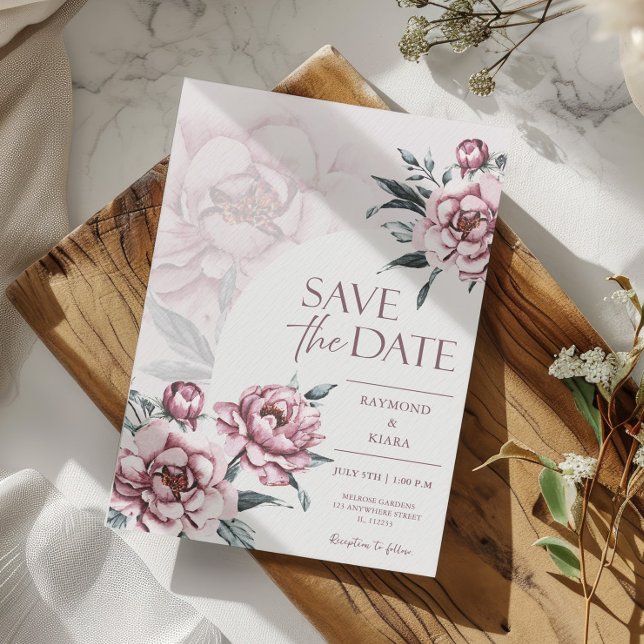 Reserve A Data Salve A Data Do Casamento De Peônias Rosa Dusky (save the date modern vintage dusty pink peony invitation card)