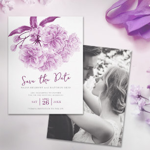 Reserve A Data Salve a data do casamento florescente roxo