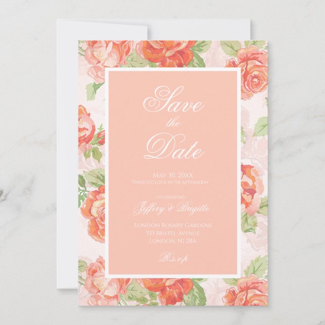 Reserve A Data Salve a data elegante laranja floral casamento  (Frente)