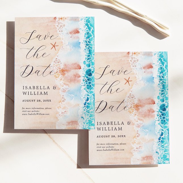 Reserve A Data Salve A Data Elegante Pintura De Aquarela Na Praia (Criador carregado)