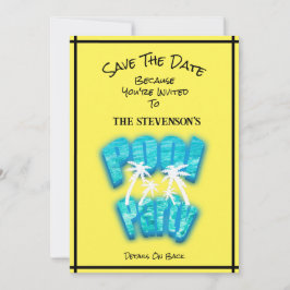 Reserve A Data Salve a data Festa de Piscina Diversão Amarelo de 