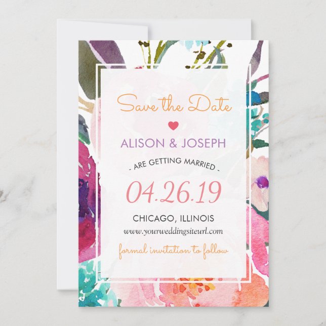 Reserve A Data Salve a Data | Floral de Jardim em Aquarela Modern (Frente)