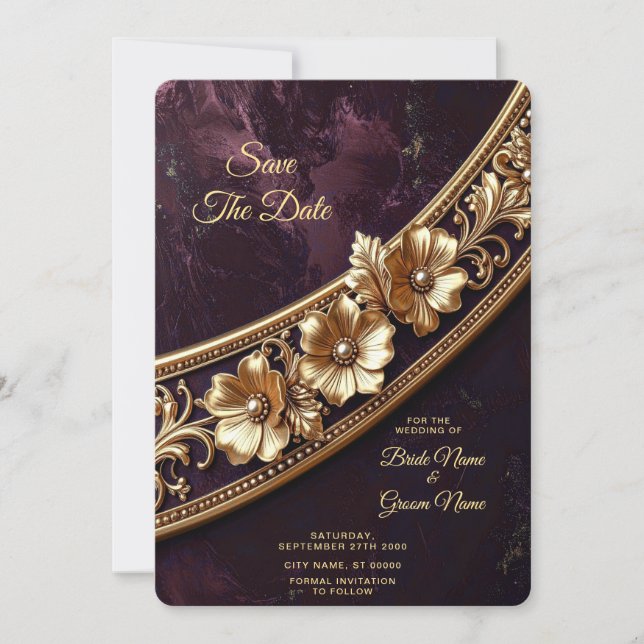 Reserve A Data Salve a Data Floral Dourado Ornamentado (Frente)