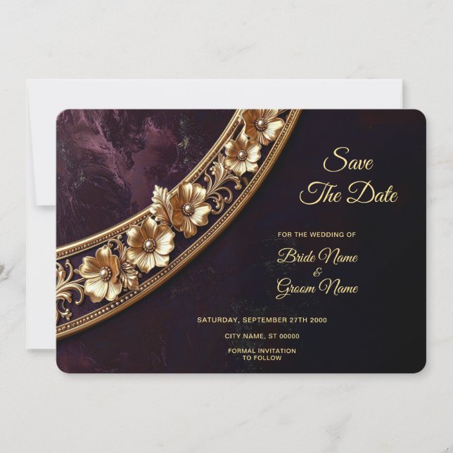 Reserve A Data Salve a Data Floral Dourado Ornamentado (Frente)