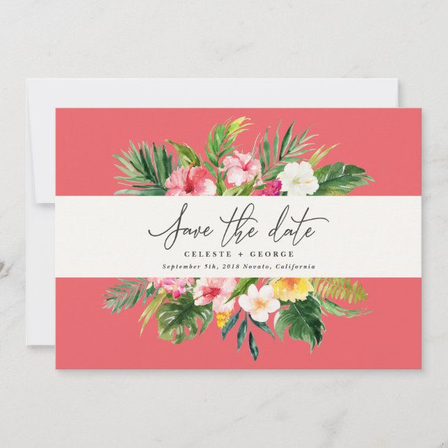 Reserve A Data Salve a data floral em aquarela tropical (Frente)
