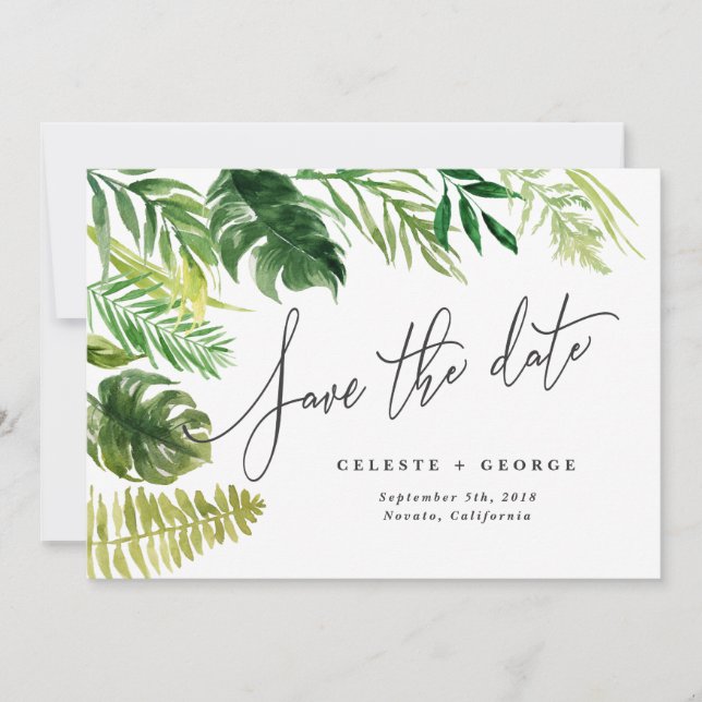 Reserve A Data Salve a data floral em aquarela tropical (Frente)