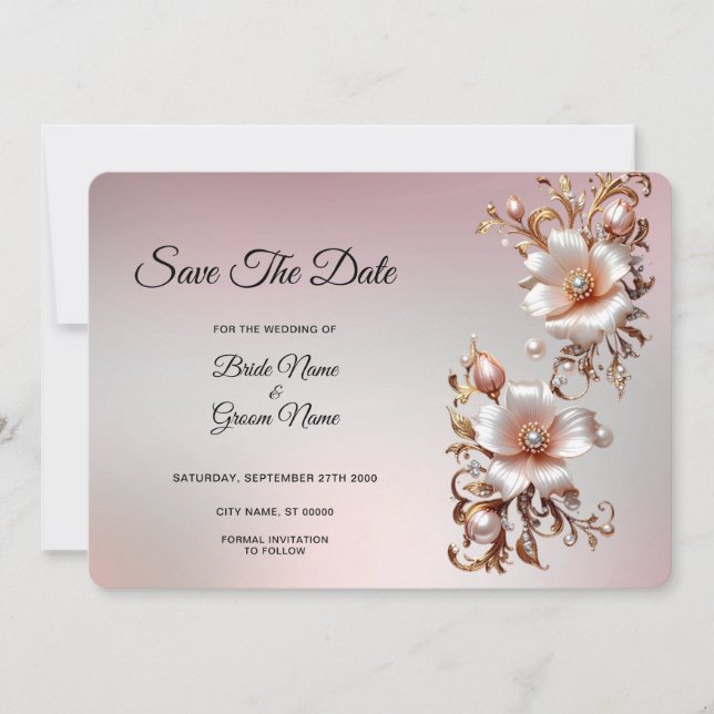Reserve A Data Salve a Data Floral Rosa Decorativa (Frente)