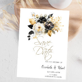 Reserve A Data Salve a Data Flores Douradas Pretas e Brancas