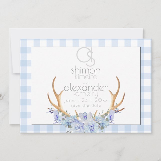 Reserve A Data Salve a Data | Ginga Azul Monograma Floral BOHO (Frente)