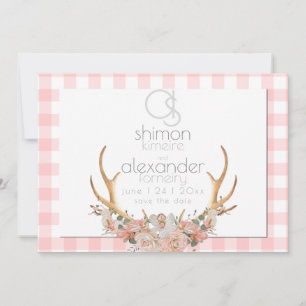 Reserve A Data Salve a Data Ginga Coral Monograma Floral BOHO