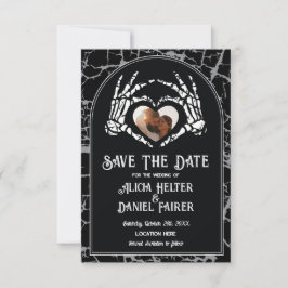 Reserve A Data Salve a Data Halloween Esqueleto Coração Mãos