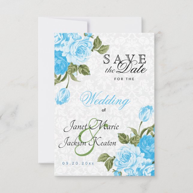 Reserve A Data Salve a Data Lindas Flores de Casamento Azul Bebê (Frente)