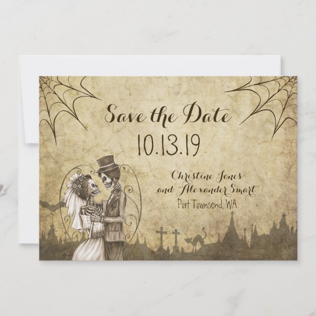 Reserve A Data Salve a data para o casamento de Halloween com Ske (Frente)