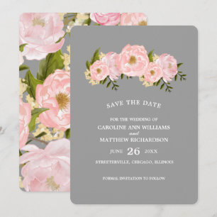 Reserve A Data Salve a Data. Peônias Rosa Bege Cinza Casamento