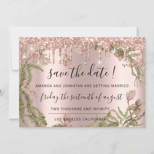 Reserve A Data Salve a Data Rosa Negra Floral Bosque Gotas (Frente)