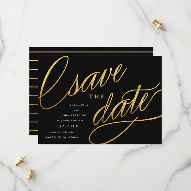 Reserve A Data Salve as Datas Simples Modernas | Preto e Dourado (Frente/Verso In Situ)