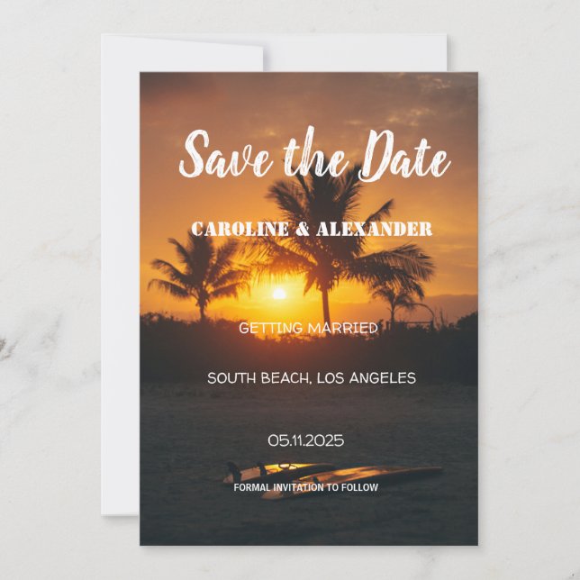 Reserve A Data Salve de Casamento Tropical de Praia Sunset de Ver (Frente)