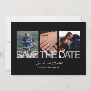 Reserve A Data Salve o Casamento Branco Preto de Colagem de 3 Fot
