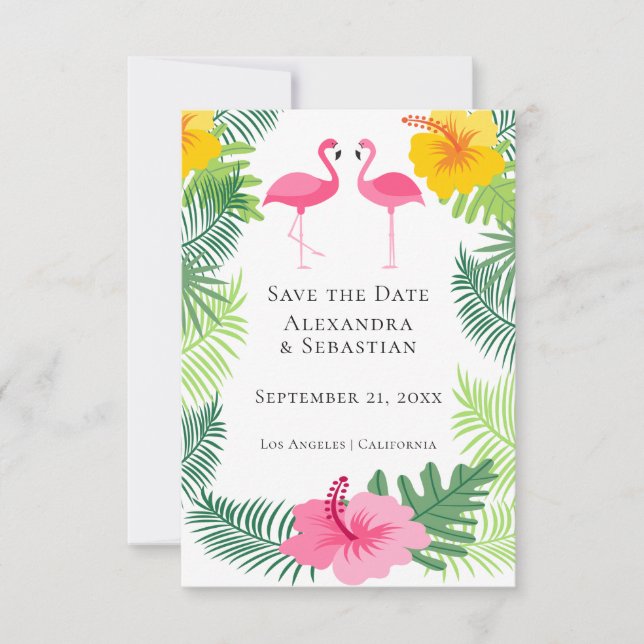 Reserve A Data Salve O Casamento Tropical Flamingo Rosa De Data (Frente)
