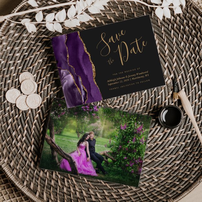 Reserve A Data Salve o Dia Ágata Roxo Dourado Escuro (Criador carregado)