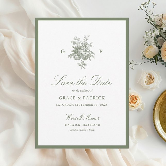 Reserve A Data Salve o Dia de Casamento em Verde Salvia Clássico  (Criador carregado)