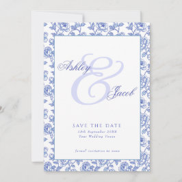 Reserve A Data Salve o Dia de Casamento Floral Azul Elegante