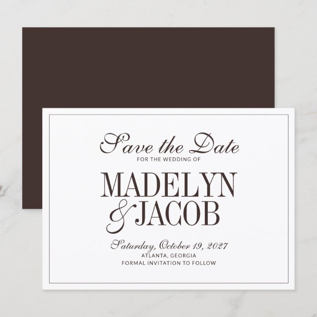 Reserve A Data Salve o Dia do Casamento Clássico Marrom (Frente/Verso)
