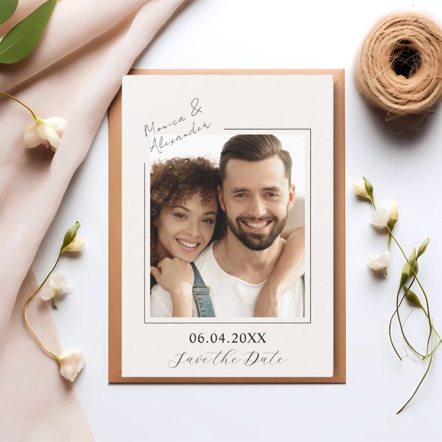 Reserve A Data Salve o dia do casamento com foto de marfim simple (Criador carregado)