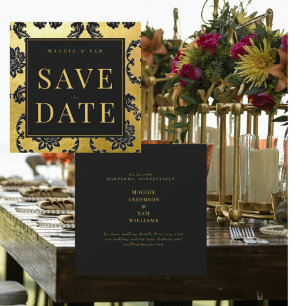 Reserve A Data Salve o Dia do Casamento em Preto e Dourado Régio