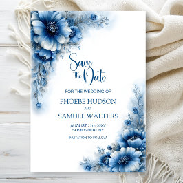 Reserve A Data Salve o Dia do Casamento Floral Azul