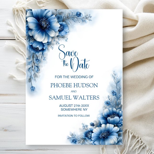 Reserve A Data Salve o Dia do Casamento Floral Azul (Criador carregado)