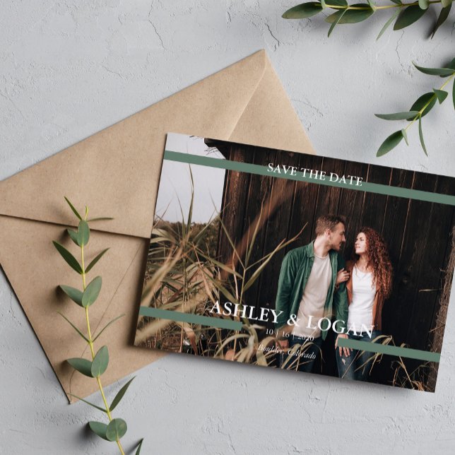 Reserve A Data Salve o Dia do Casamento Simples Moderno Verde (Criador carregado)