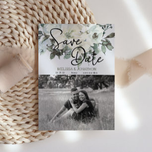 Reserve A Data Salve o Dia Floral Aquarela Branco Marfim