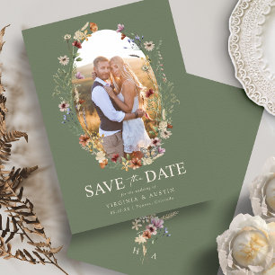 Reserve A Data Salve o Dia Floral Boho Verde