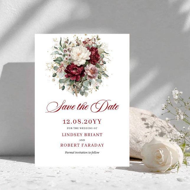 Reserve A Data Salve o Dia Floral Borgonha Blush Premium (Premium Blush Burgundy Floral Save The Date)