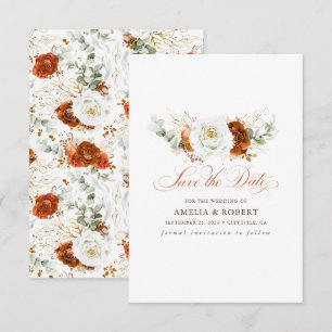 Reserve A Data Salve o Dia Floral Terracota e Branco Chic