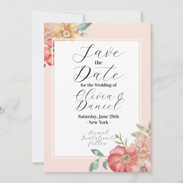 Reserve A Data Salve O Dia Flores De Verão Florais Aquarela (Frente)