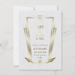 Reserve A Data Salve o Dia Royal Gold Branco Art Deco Monograma