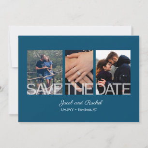 Reserve A Data Salve o Noivado de casamento azul de 3 fotos