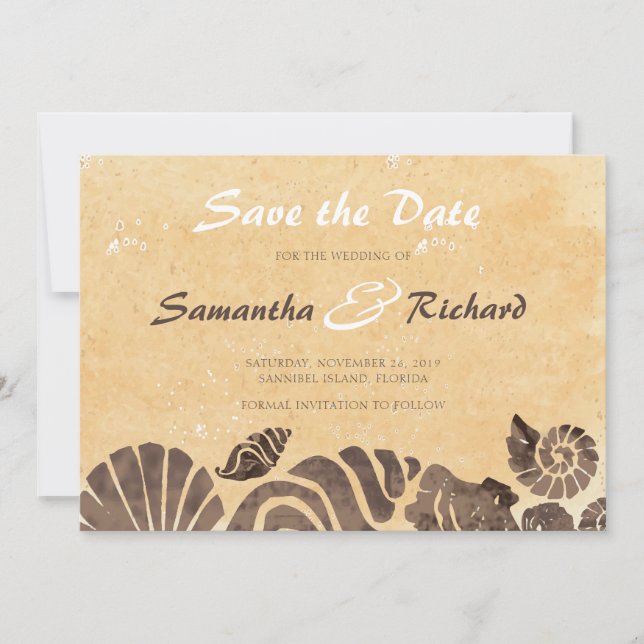 Reserve A Data Sand e Seashells/Beach Wedding Salvar a data (Frente)