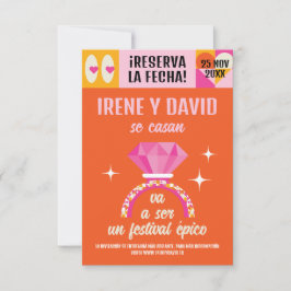 Reserve A Data Save the Date Anillo Festival Naranja y Rosa