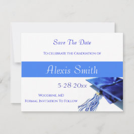 Reserve A Data Save The Date Cards - Blue Graduation Cap