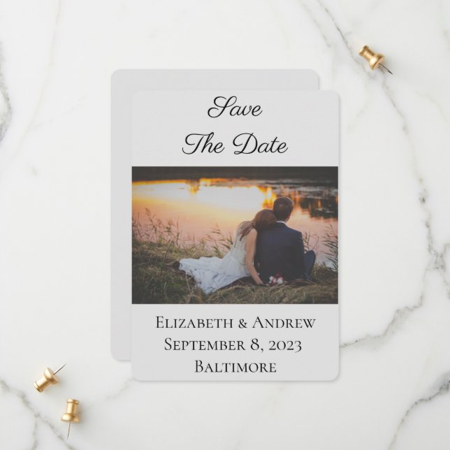 Reserve A Data Save The Date Elegante Formal Foto Cinza Claro  (Frente/Verso In Situ)