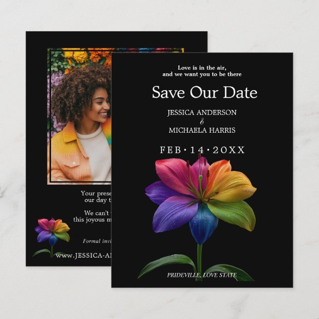 Reserve A Data 🌈 Save the Date Lírio Arco-íris — Foto no Verso (Frente/Verso)