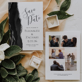Reserve A Data Save the Date Moderno de Ágata Prata e Preto com 5