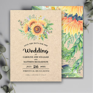 Reserve A Data Save the Date. Rustic Sunflowers Wedding Cards